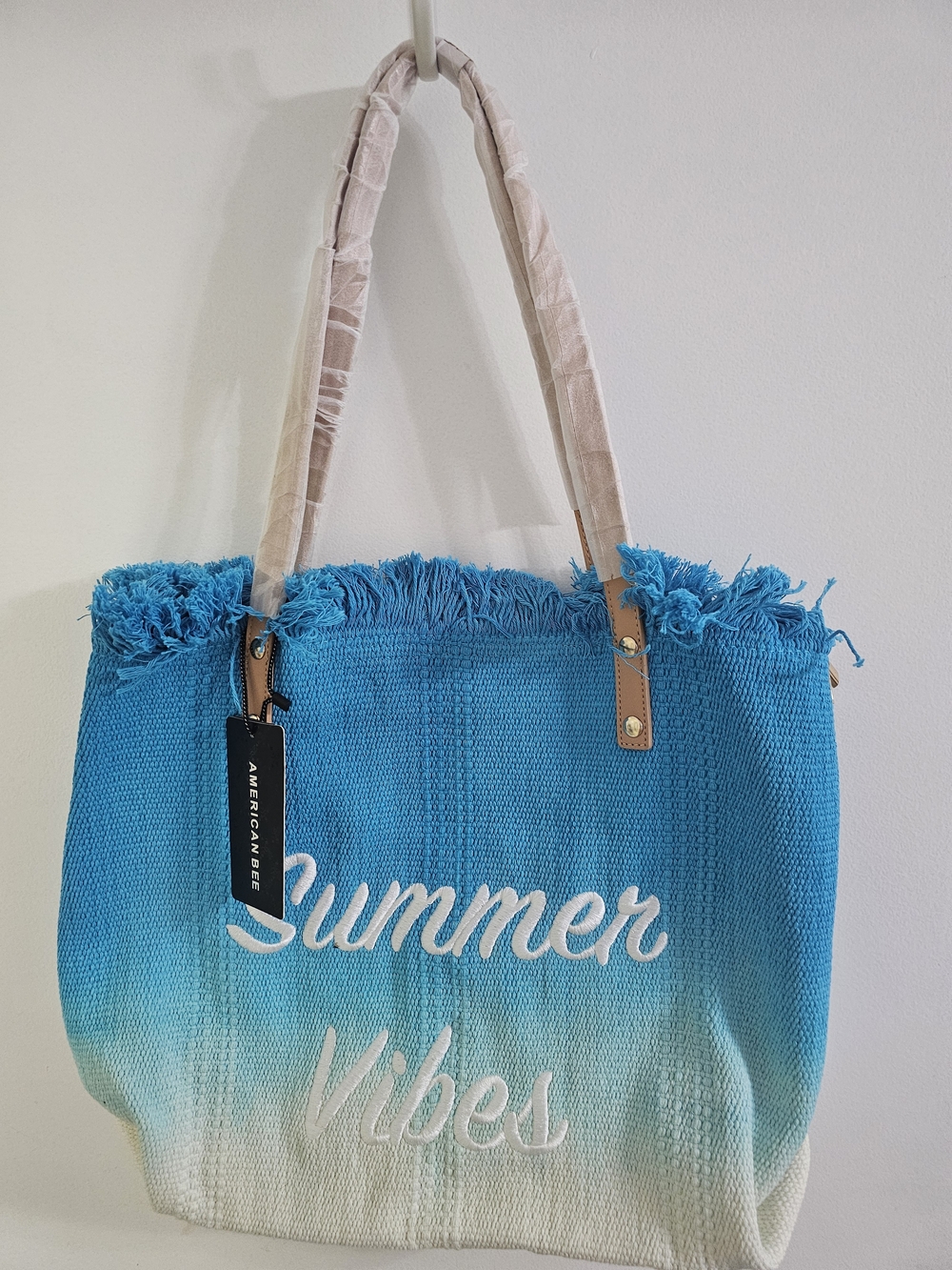 American Bee Sky Blue Ombre Fringe Tote - Summer Vibes